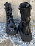 Balenciaga Tractor Жіночі високі шкіряні черевики чорного кольору на шнурівці зі змійкою демі, фото 7