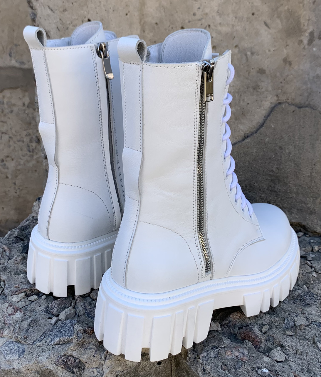 Balenciaga Tractor Жіночі високі шкіряні черевики білого кольору на шнурівці зі змійкою зима - фото 5 - id-p1463320175