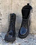 Balenciaga Tractor Жіночі високі шкіряні черевики чорного кольору на шнурівці зі змійкою зима, фото 4