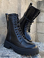 Balenciaga Tractor Женские высокие кожаные ботинки чёрного цвета на шнуровке со змейкой зима 37 разм