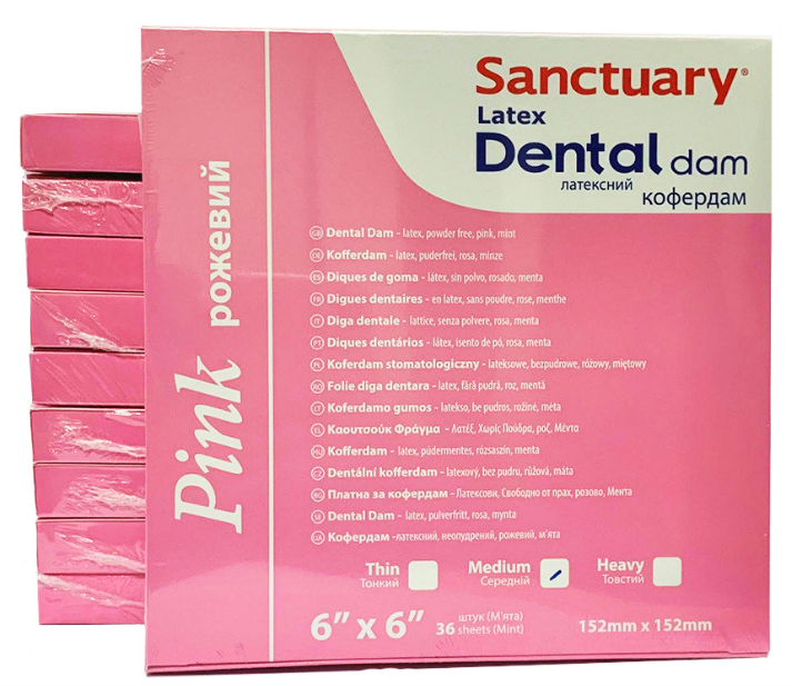 Коффердам 152 х 152 мм - 36 шт, Dental Dam латексний, Рожевий з ароматом м'яти, фото 1