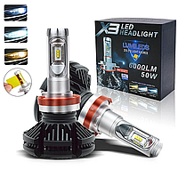 Світлодіодні LED лампи X3 H1 для автомобіля / автолампи HEADLIGHT 8000K/6000Lm / автомобільні лід лампи