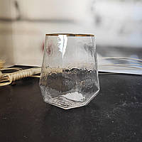 Прозрачный стакан DS Transparent Turquoise для сока или воды c золотой каймой 520 мл