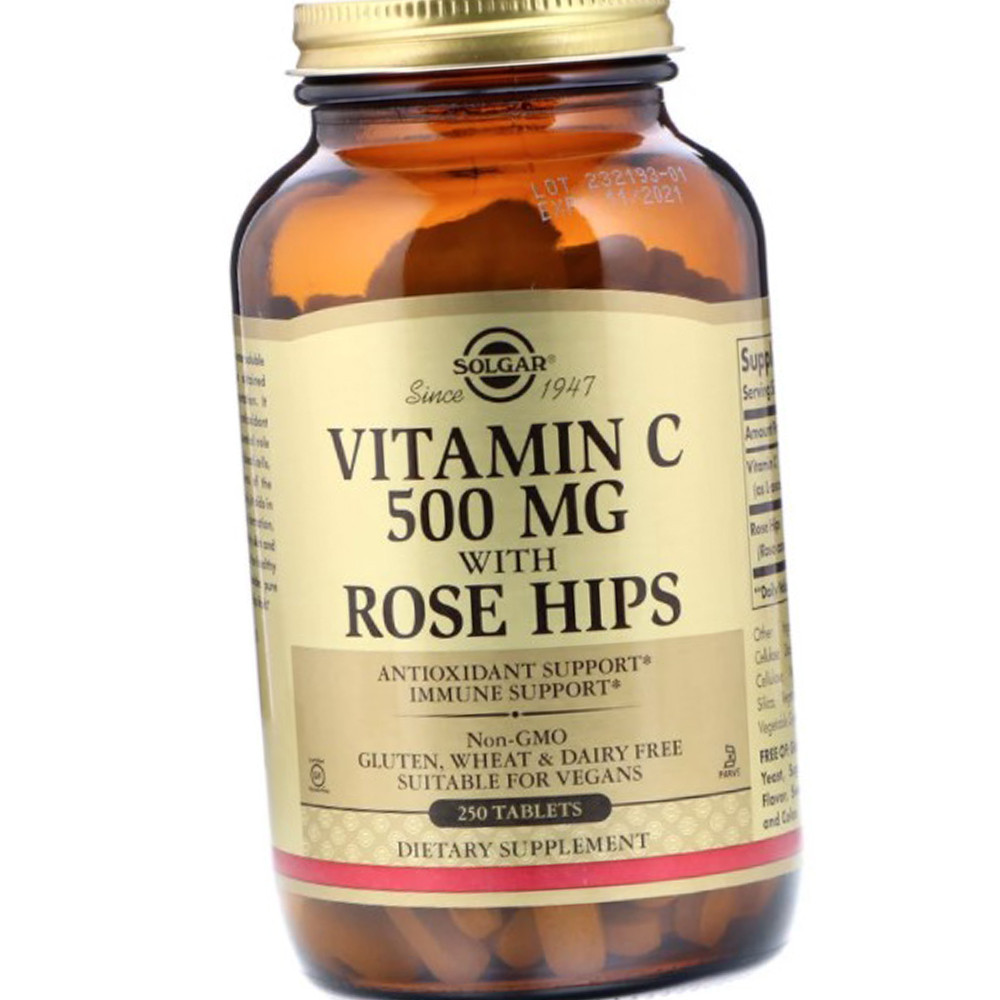 Вітамін С і екстракт шипшини Солгар Solgar Vitamin C 500 mg with Rose Hips 250 таблеток, фото 1