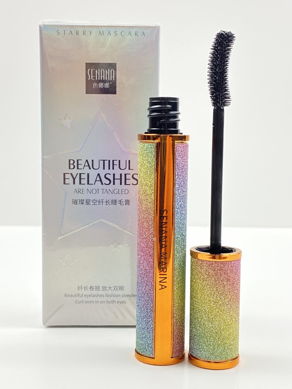 Туш для вій чорна водостійка подовжувальна Senana marina в блискучому тубусі, фото 1