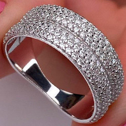 Срібне кільце подвійне родированное з фіанітами РН-370, фото 1