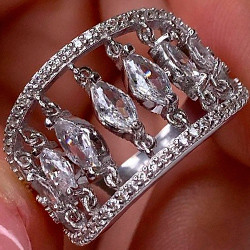 Срібне кільце родированное з фіанітами РН-373, фото 1