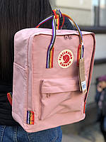 Рюкзак Fjallraven Kanken Classic Канкен 16 литров, Розовый с радужными ручками, Top replic, сумка, портфель