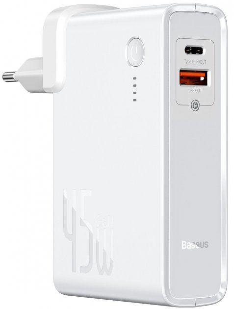 Мережевий зарядний пристрій 45 W + зовнішній акумулятор 10000 mAh Baseus Power Station GaN 2 in1 Світло-білий.
