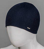 Двойная вязанная шапка без подкладки, шерсть (201209), Т.Синий