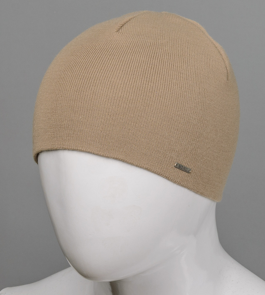Чоловіча в'язана шапка без підкладки, шерсть (201209), Капучино, фото 1