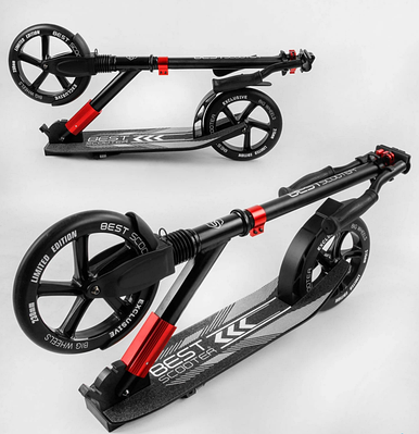 Прогулянковий самокат ролер для дитини Складаний з амортизатором PU колесами гальмом Червоний дитячий транспорт