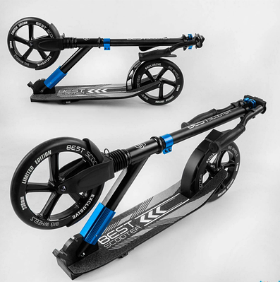 Самокат прогулянковий ролер для дитини Складаний з амортизатором PU колесами гальмом Синій дитячий транспорт