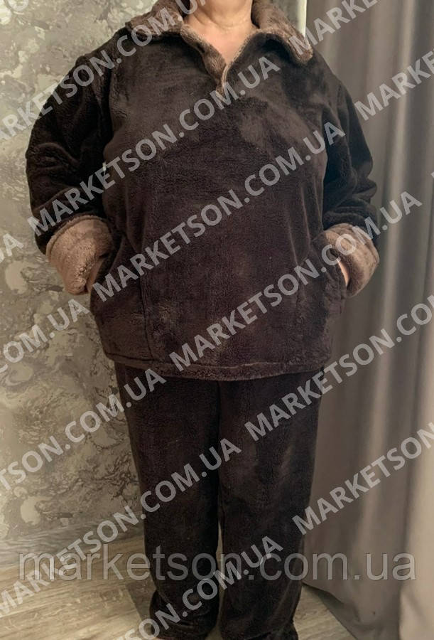 Теплая махровая женская пижама домашний костюм 50,52,54,56,58,60,62