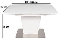 Раскладной стол Nicolas Chicago 140-185х90см белый матовый МДФ со стеклянным покрытием на одной ножке