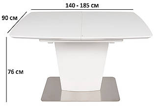 Розкладний стіл Nicolas Chicago 140-185х90см білий матовий МДФ зі скляним покриттям на одній ніжці