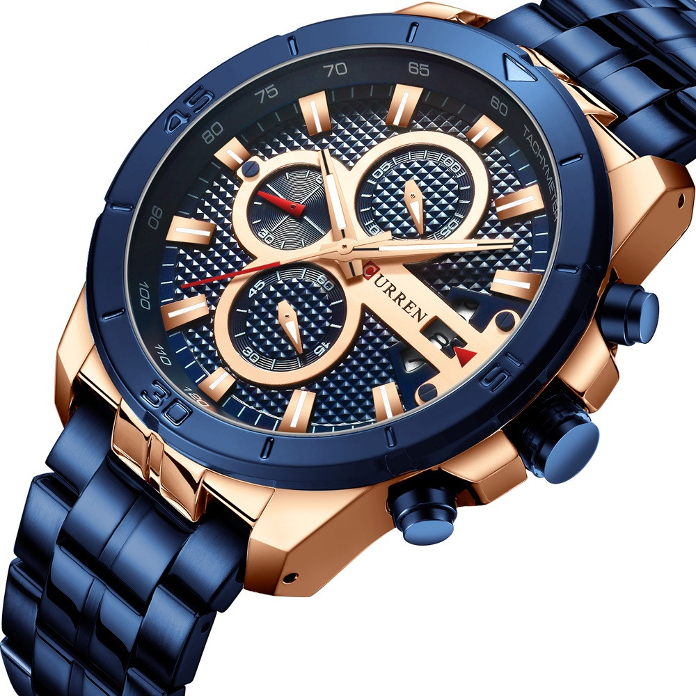Годинник чоловічий Curren Blue-Gold Годинник наручний, Чоловічий годинник, Кварцовий годинник-хронограф