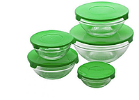 Набор стекляных пищевых судочков UNIQUE UN-1501 от 9 до 17см с пластиковыми крышками 5 шт Зеленый