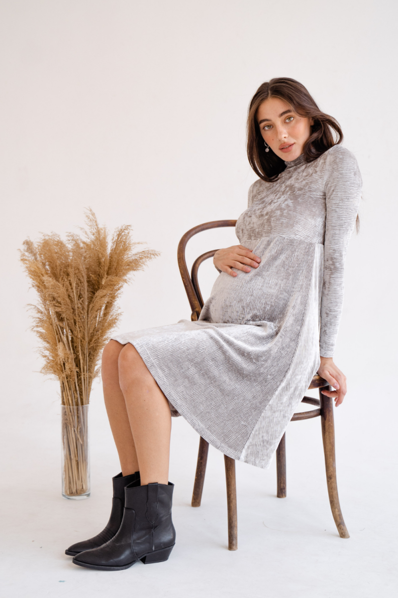 Сукня для вагітних вільного крою з приємного до тіла матеріалу колір туман гавані, 5226126-Т