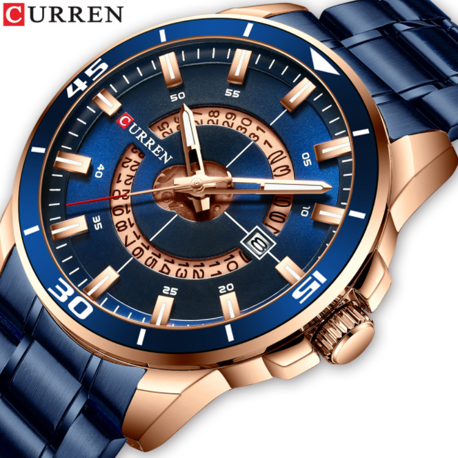 Годинник чоловічий Curren Blue-Gold Годинник наручний кварцовий, Чоловічий годинник, Годинник для чоловіка