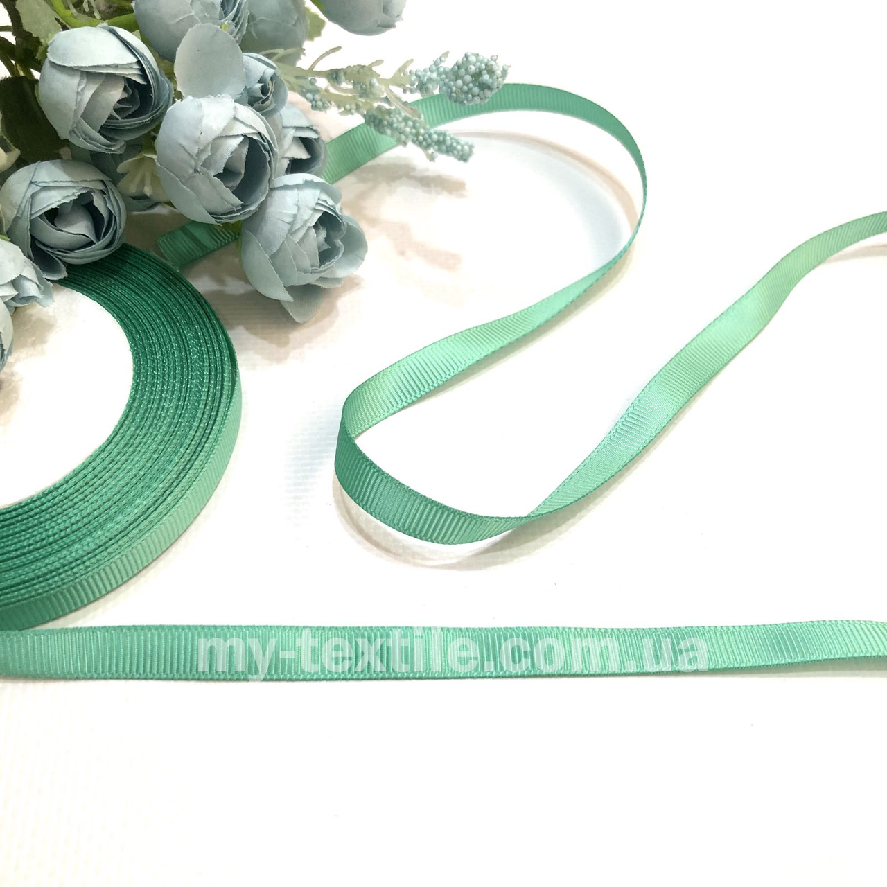 Репсова стрічка однотонна 1 см 23 м Зелена бірюза, фото 1