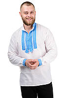 Мужская сорочка-вышиванка белого цвета с длинным рукавом, голубая вышивка