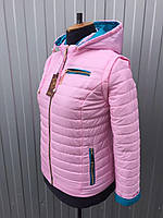 Женская демисезонная стеганая куртка - трансформер в жилет из плащевки с отстегивающимся капюшоном, 42, Розовый