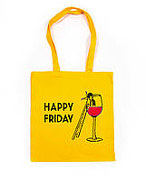 Эко-сумка шоппер рисунок вино в бокале пятница ручная роспись ручная работа Без карману, Без застежки, Жовтий
