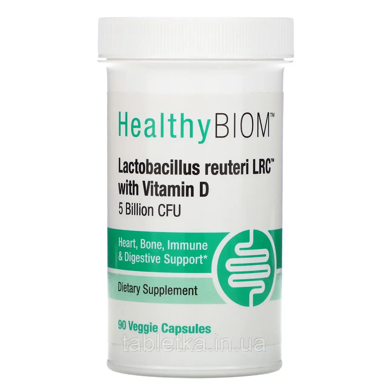 HealthyBiom, Lactobacillus Reuteri LRC с витамином D, 5 млрд КУО, 90 рослинних капсул