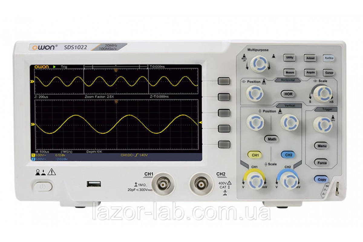 Осциллограф OWON SDS1022 (20 МГц, 100 МВ/с, 2 канала)