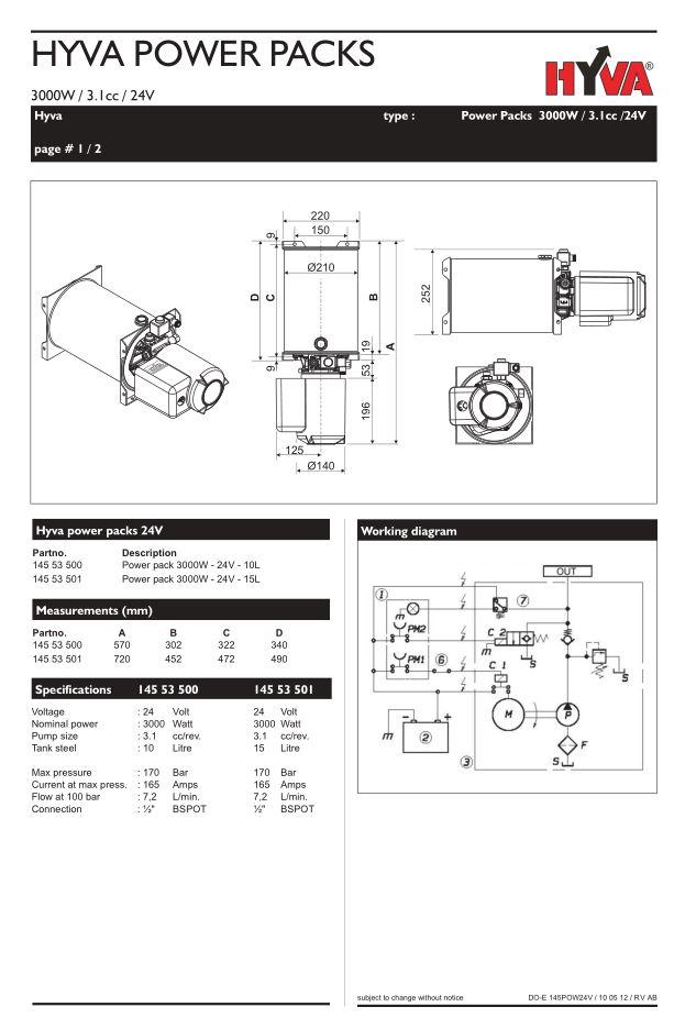 Поверпек 24V-3,0kW 3,1CM³ 15 л (Электрогидравлика / PowerPack) HYVA - фото 2 - id-p1463656833