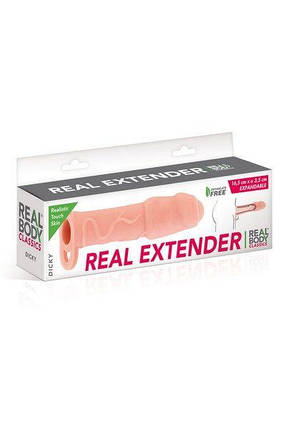 Насадка на член Real Body — Real Extender DICKY із закритою головкою та кільцем для мошонки, фото 3