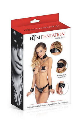 Нашийник з наручниками і ланцюжком Fetish Tentation Neck and Wrist Chain Straps з маскою SO3745, фото 3