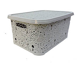 Кошик з кришкою візерунковий №1 світло-бежевий (210x290x125 мм) (ELIF Plasti)