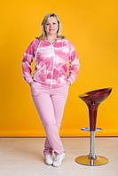 Женский модный розовый спортивный костюм с капюшоном Zeta-m | Комплект толстовка, брюки большие размеры