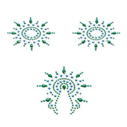 Пестис із кристалів Petits Joujoux Gloria set of 3 - Green/Blue, прикраса на груди та вульву, фото 2