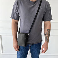Чоловіча шкіряна сумка через плече на три відділення з текстильним ремінцем H. T. Leather, фото 2