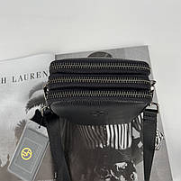 Чоловіча шкіряна сумка через плече на три відділення з текстильним ремінцем H. T. Leather, фото 8