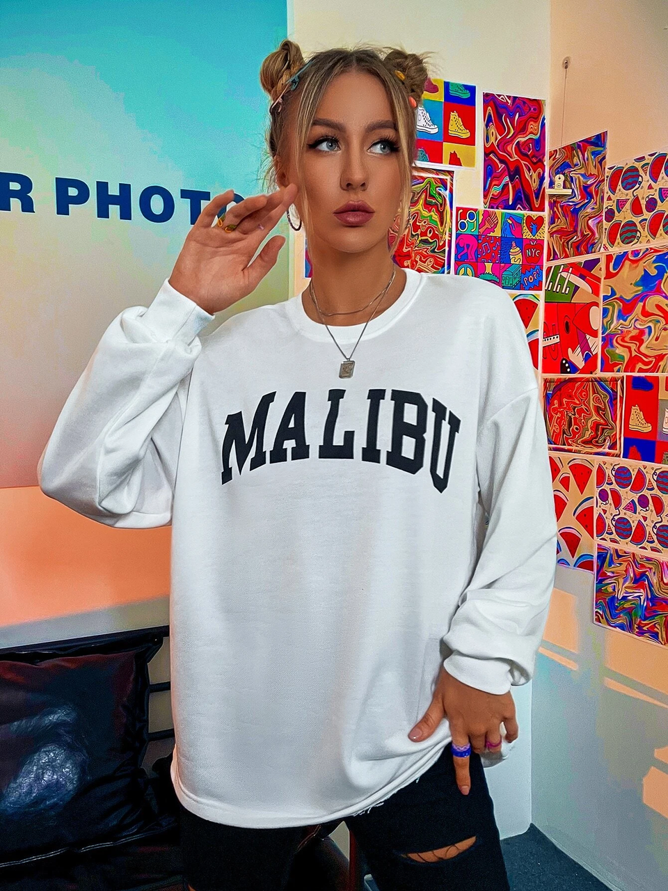 Світшот, худі з принтом MALIBU