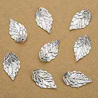 Листья для украшений, листики металлические, толщина 1 мм. цвет Silver 18*10 мм 10 шт уп.