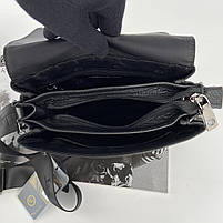 Чоловіча шкіряна сумка месенджер на та через плече на три відділення H. T. Leather чорна, фото 10