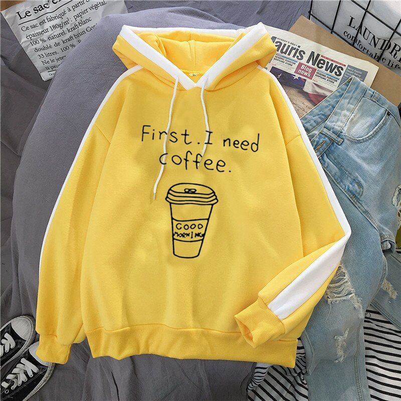 Толстовка на ФЛІСІ худі з принтом first i need coffee