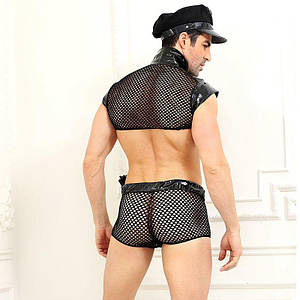 Чоловічий еротичний костюм поліцейського JSY "Строгий Альфред" S/M: топ, боксери, кашкет, наручники