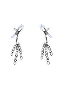 Зажими для сосків з кісточками Feral Feelings - Nipple clamps Tasels, срібло/білий SO3785