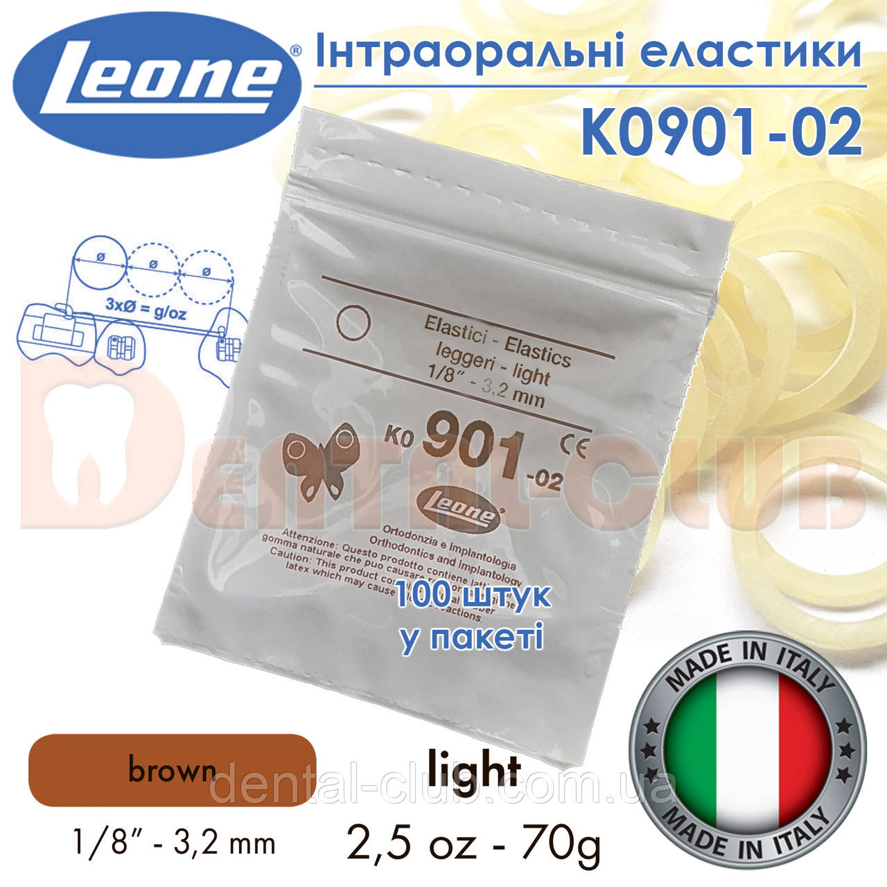 Еластичні кільця латексні (міжщелепні тяги) Leone - Intraoral Latex Elastics (10 упаковок), фото 1