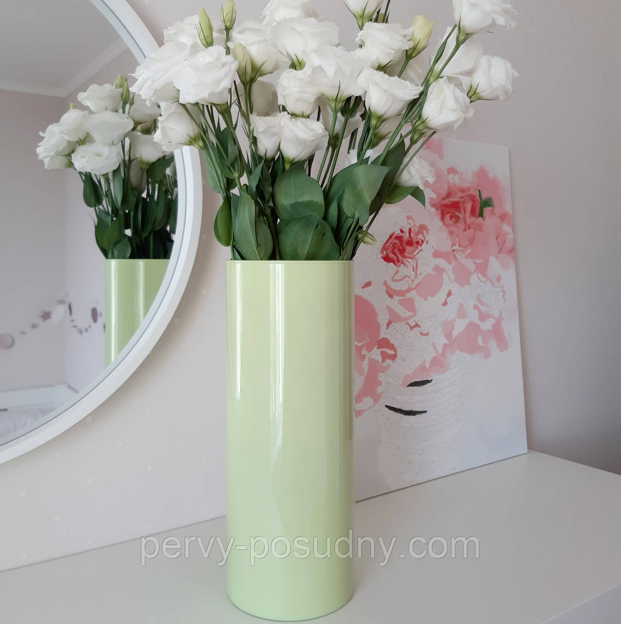 Ваза скляна для квітів циліндр Салатова 31,5 см