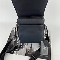 Чоловіча шкіряна сумка на та через плече на два відділення з клапаном H. T. Leather чорна, фото 7