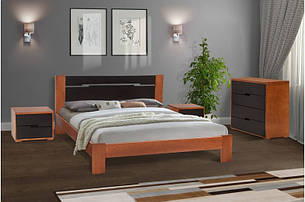 Ліжко двоспальне дерев'яне з масиву вільхи Наталі Мікс меблі, колір темний горіх\венге, фото 1