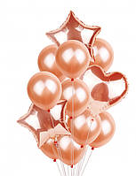 Набір повітряних і фольгованих куль рожеве золото зі зірками та серцем 12 шт Китай