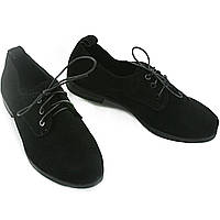 Классические женские глубокие туфли на шнуровке из натуральной замши чёрного цвета размер 36